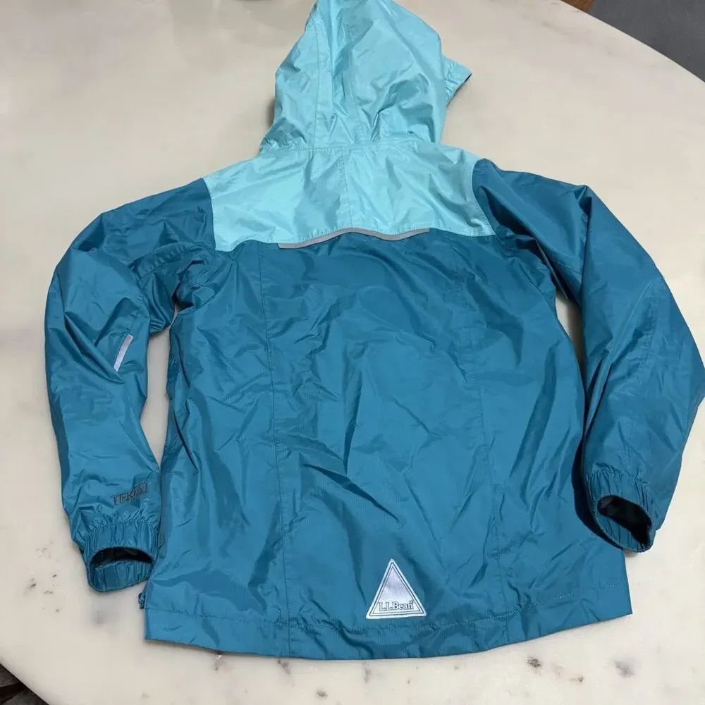 L.L.Bean Jacket Kids S 8 Blue Colorblock Trail Model Fleeced Hooded Rain Outdoor